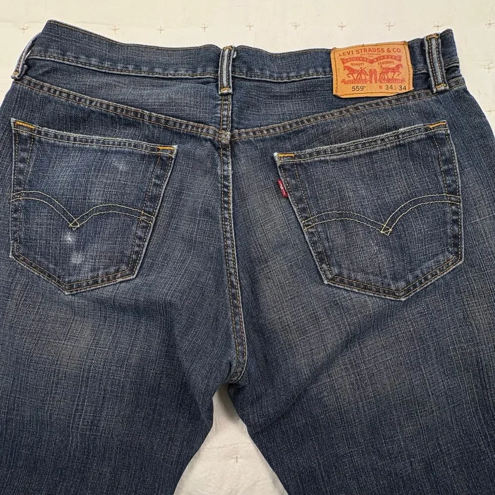 Levi's 559 Relaxed Straight Fit Jeans Men's 34x34 Blue Dark Wash Denim